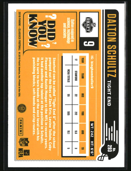 Dalton Schultz 2018 Panini Classics Timeless Tributes Orange #293 #/25