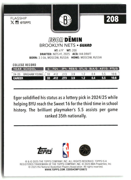 Egor D�min 2025-26 Topps #208
