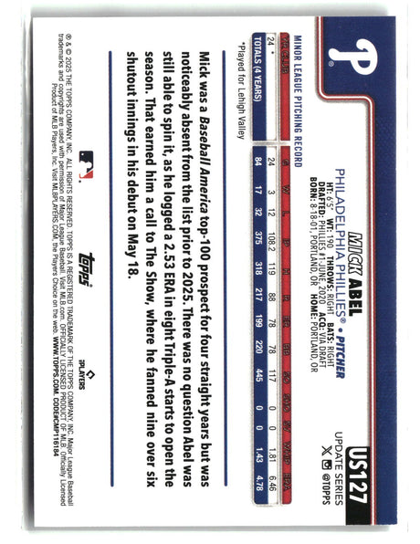 Mick Abel 2025 Topps Update #US127