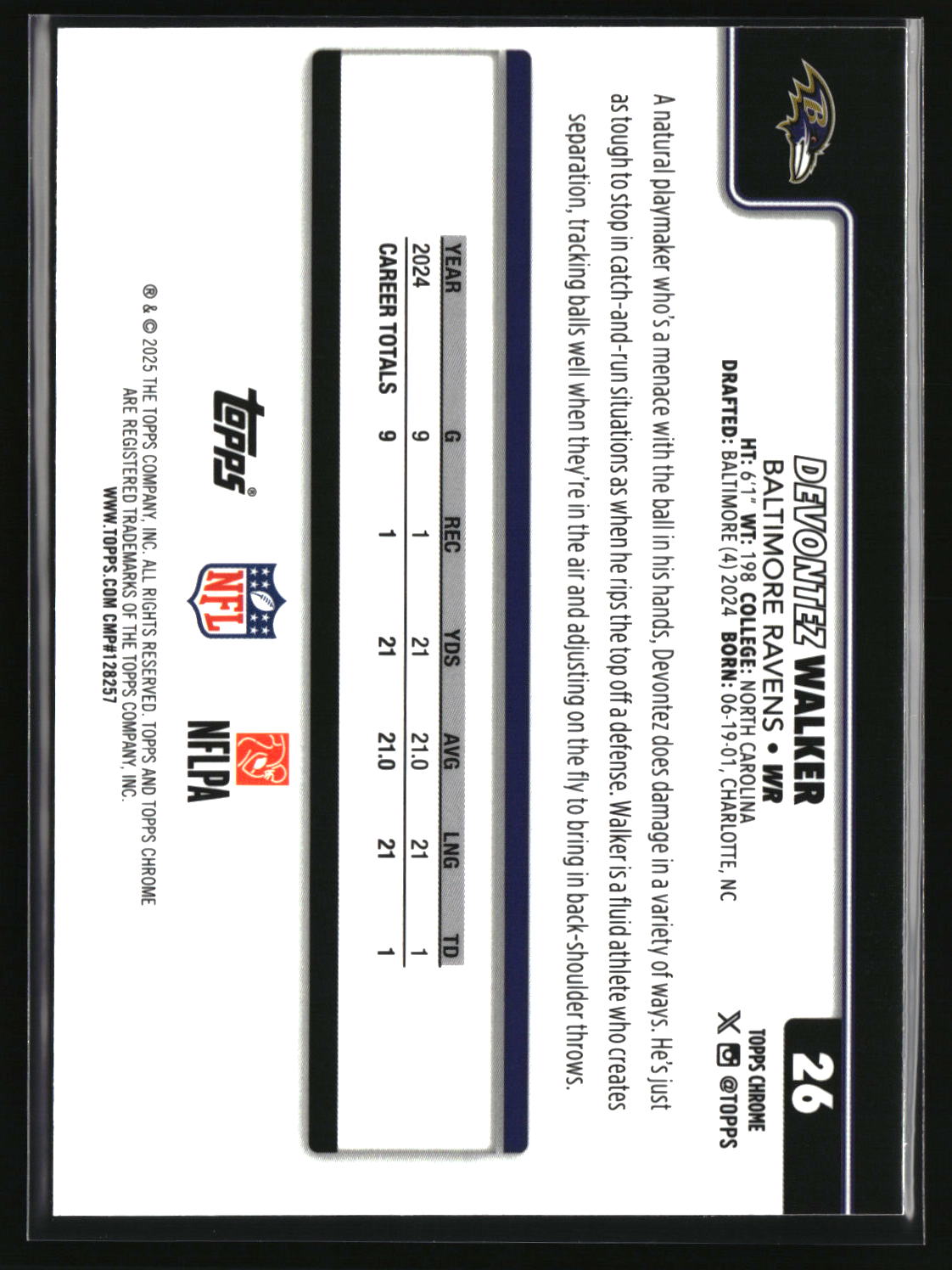 Devontez Walker 2025 Topps Chrome Ray Wave Refractor #26
