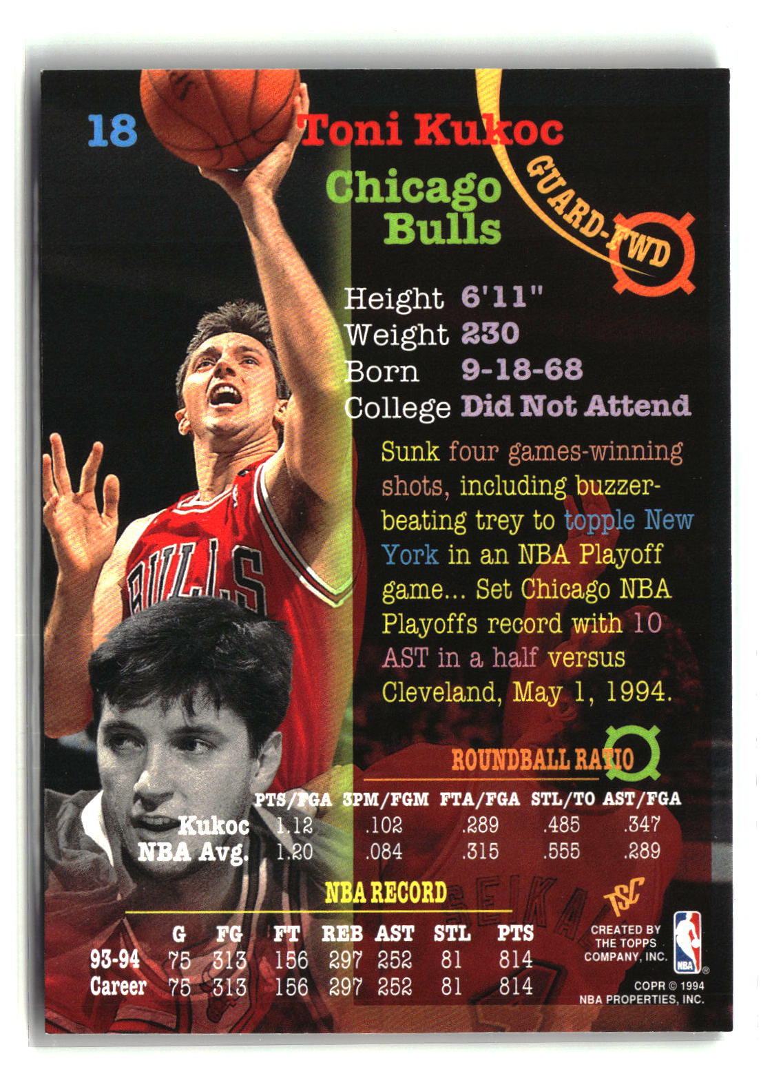 Toni Kukoc 1994-95 Stadium Club #18