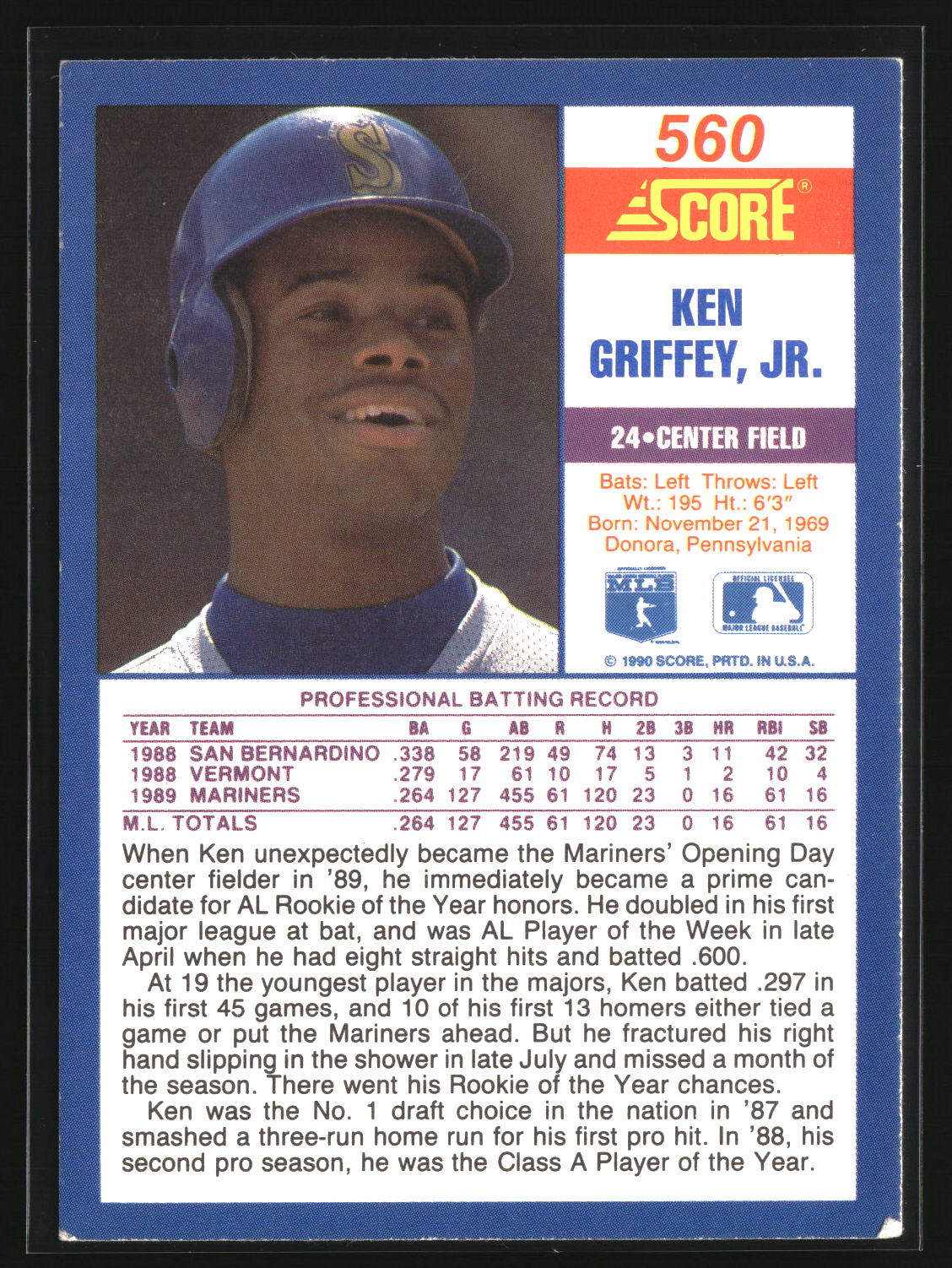 Ken Griffey, Jr. 1990 Score #560