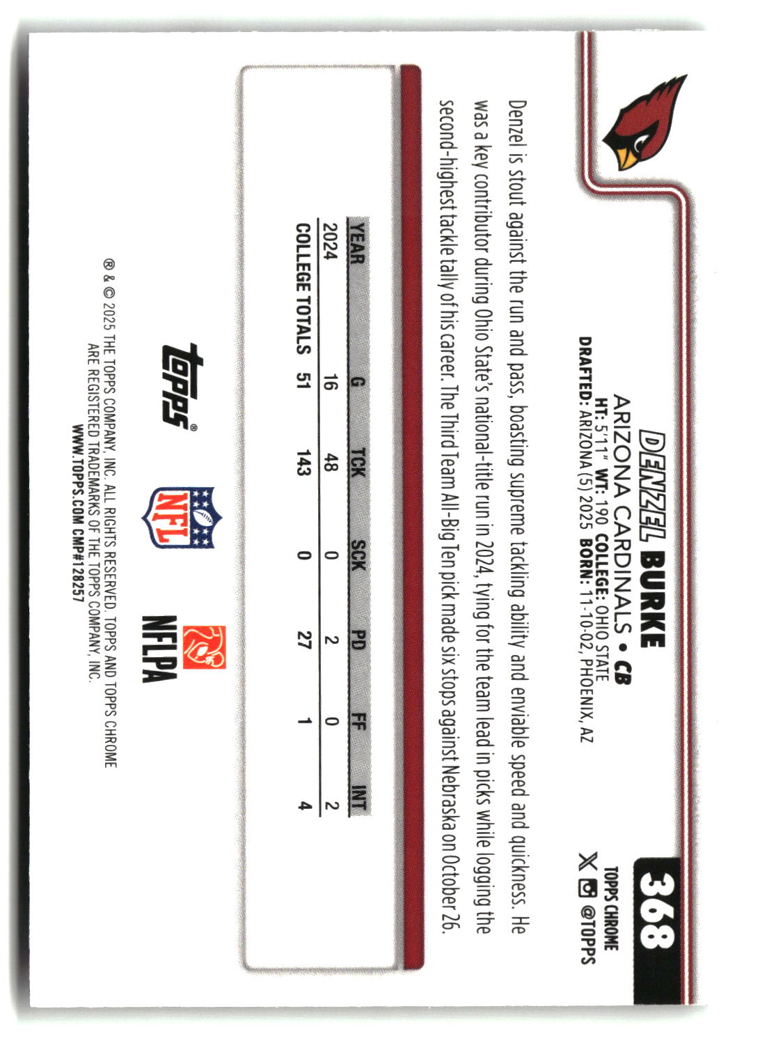 Denzel Burke 2025 Topps Chrome #368