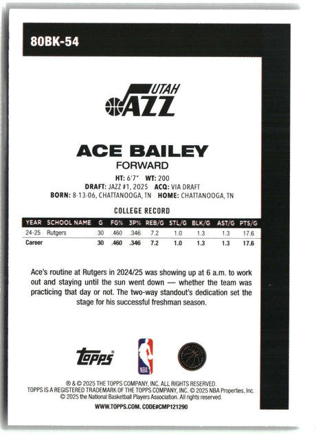 Ace Bailey 2025-26 Topps 1980-81 Topps Basketball #80BK-54