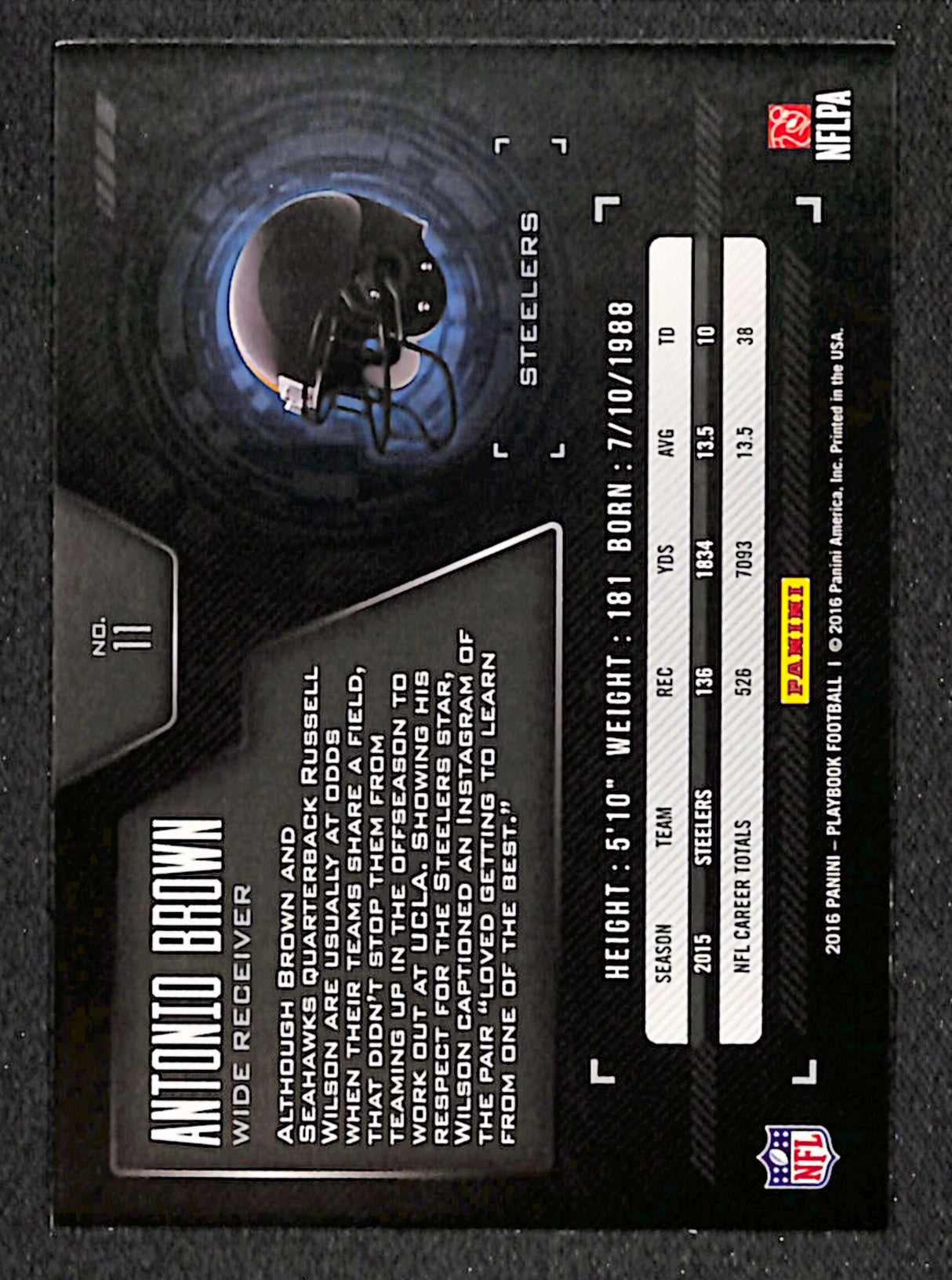 Antonio Brown 2016 Panini Playbook Platinum #11 #/49
