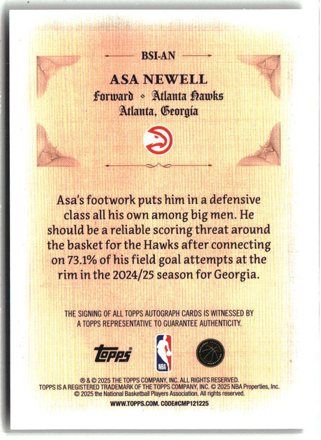Asa Newell 2025-26 Topps Signed and Sealed #BSI-AN
