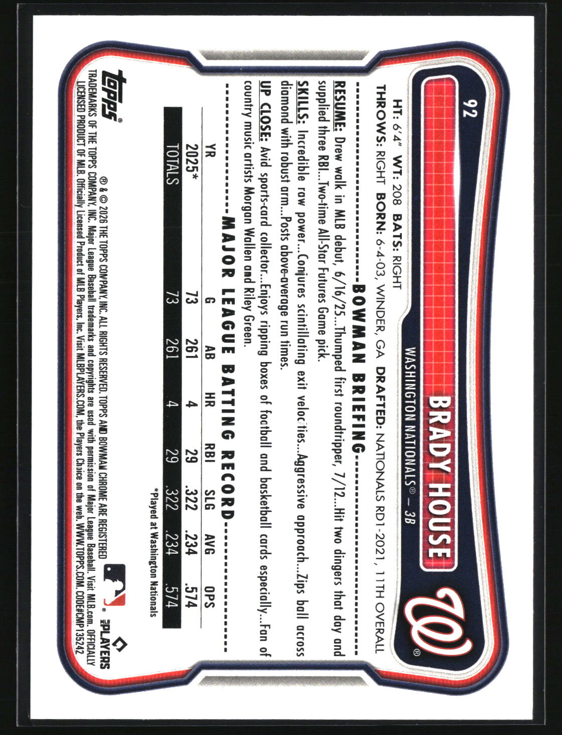Brady House 2026 Bowman #92