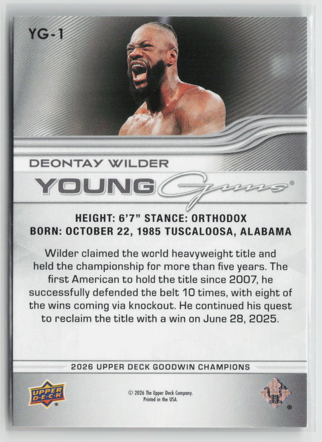 Deontay Wilder 2026 Upper Deck Goodwin Champions Young Guns #YG-1
