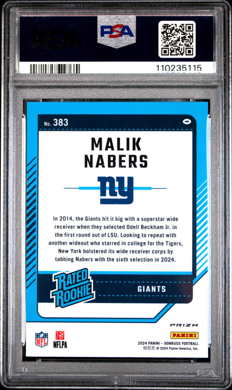 Malik Nabers 2024 Donruss Optic Rated Rookies Preview Football Emoji #383 PSA 10