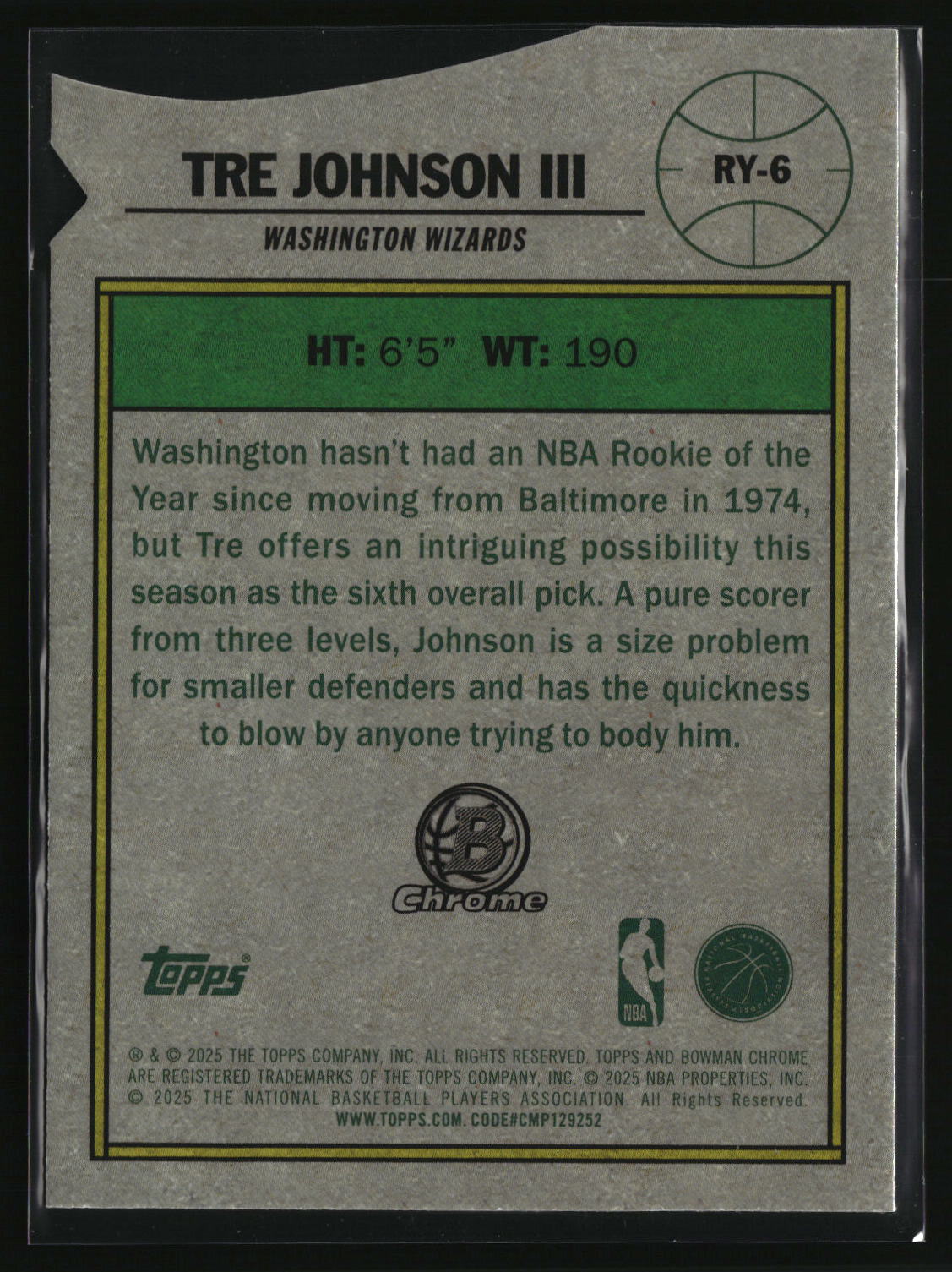 Tre Johnson III 2025-26 Bowman Rookie Of The Year Favorites #RY-6