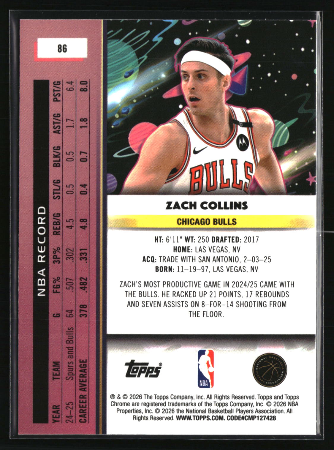Zach Collins 2025-26 Topps Chrome Cosmic #86