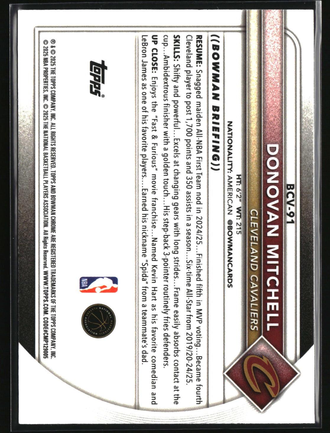 Donovan Mitchell 2025-26 Bowman Chrome Reptilian Refractor #BCV-91