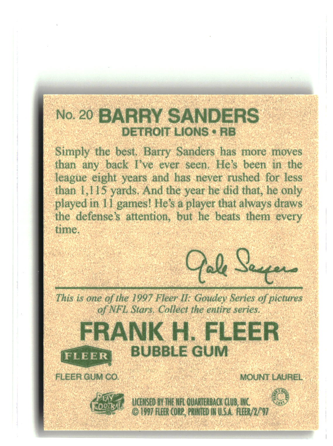 Barry Sanders 1997 Fleer Goudey II #20
