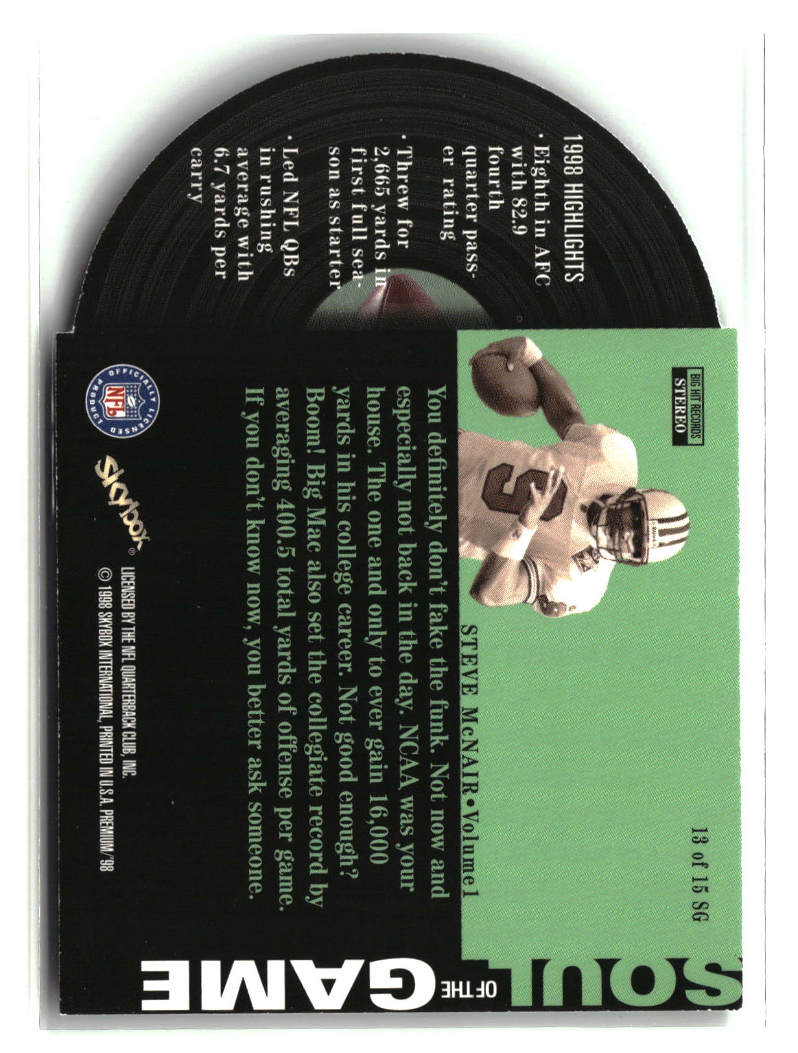 Steve McNair 1998 SkyBox Premium Soul of the Game #13 SG