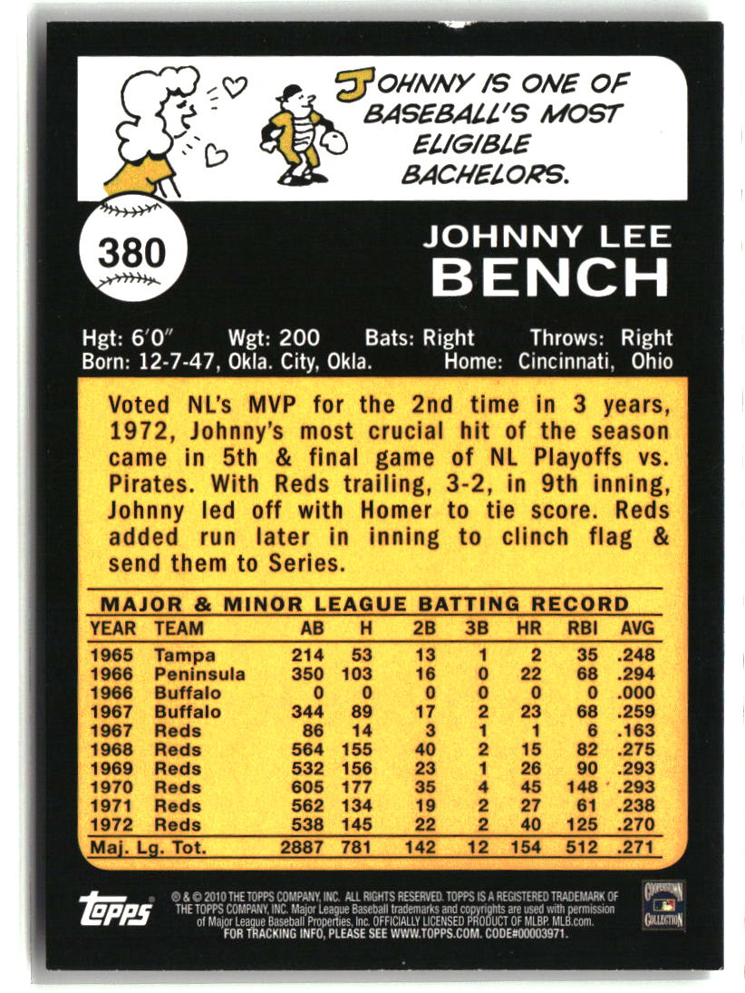 Johnny Bench 2010 Topps The Cards Your Mom Threw Out (Original Back) #380