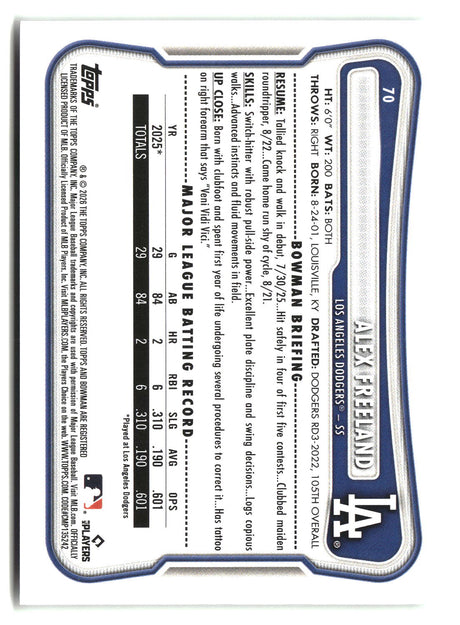 Alex Freeland 2026 Bowman #70