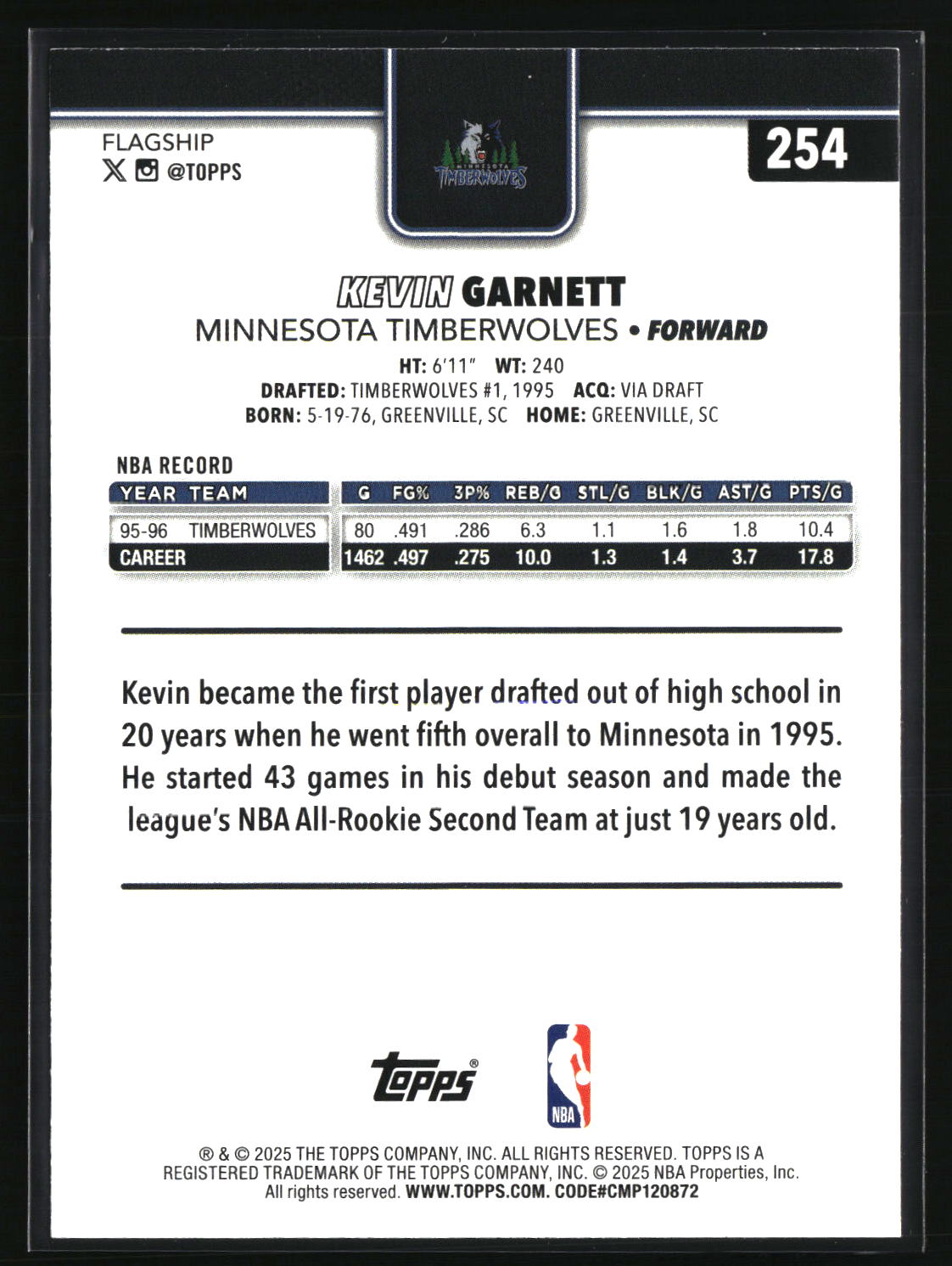Kevin Garnett 2025-26 Topps Rainbow Foilboard #254