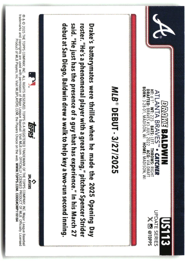Drake Baldwin 2025 Topps Update #US113