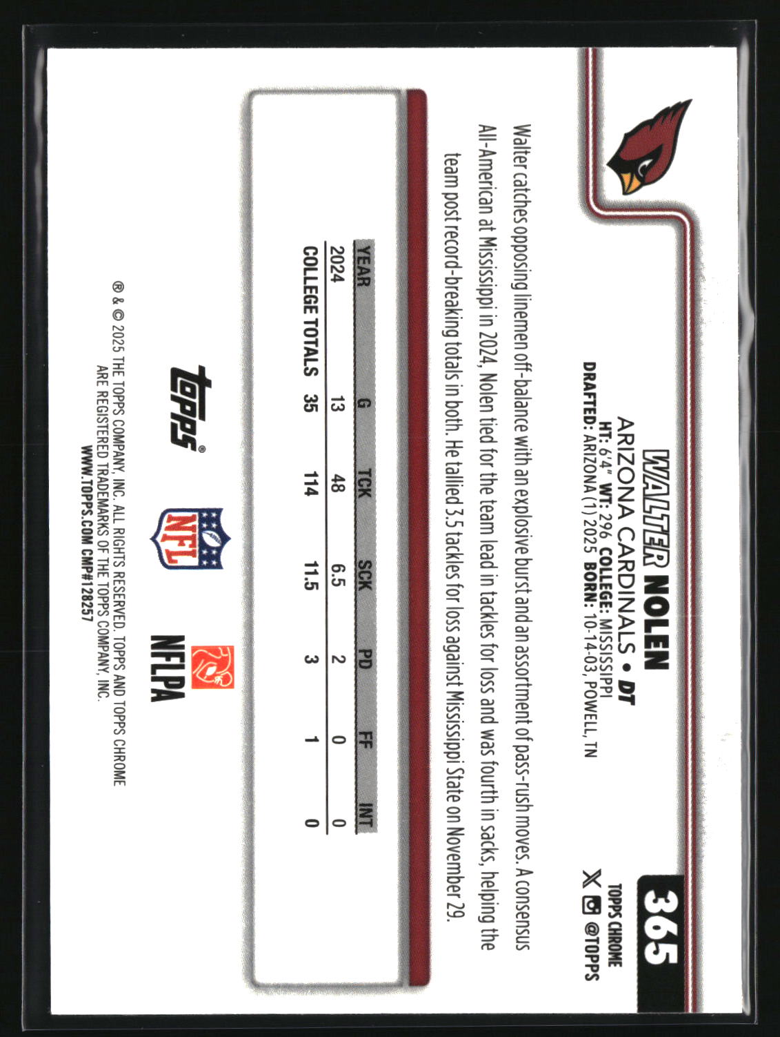 Walter Nolen 2025 Topps Chrome #365
