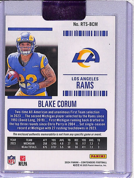 Blake Corum 2024 Panini Contenders Rookie Ticket Swatches #RTS-BCM