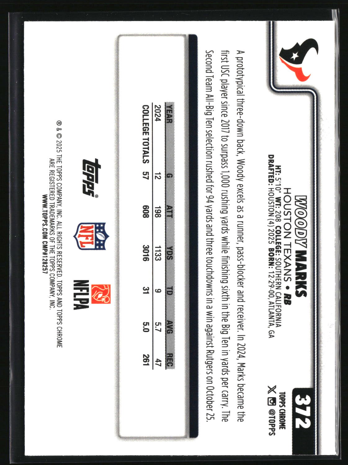 Woody Marks 2025 Topps Chrome #372