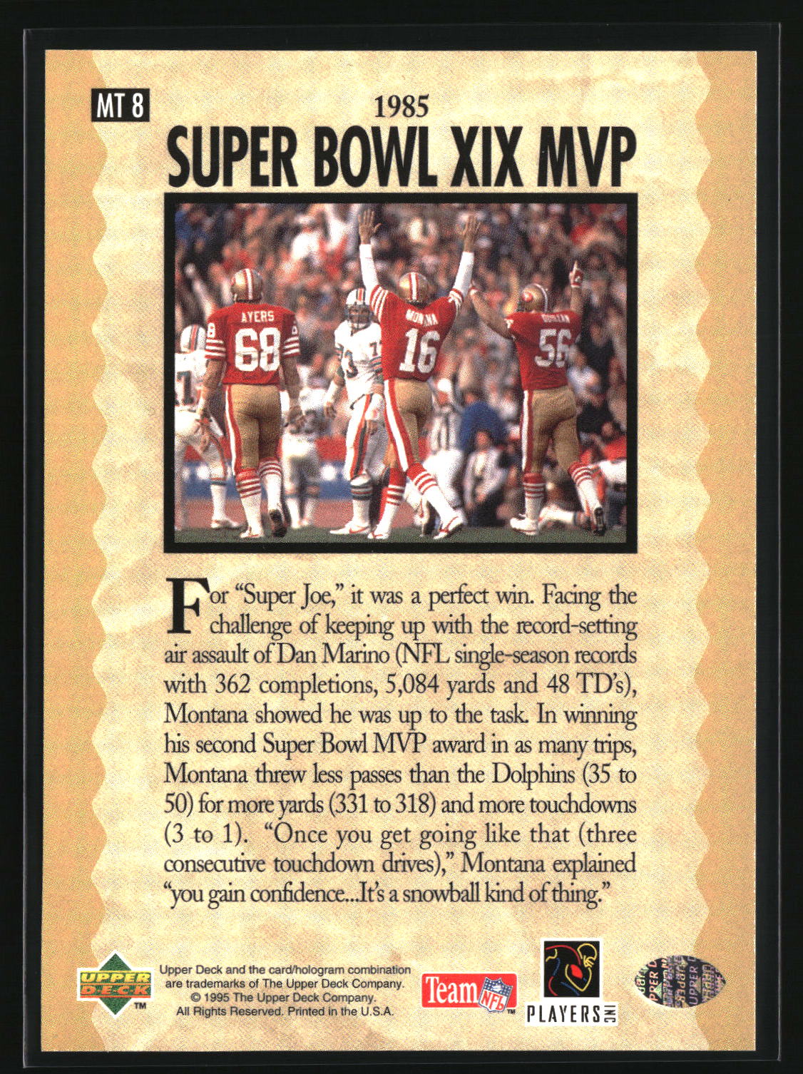 Joe Montana 1995 Collector's Choice Joe Montana Trilogy #MT8