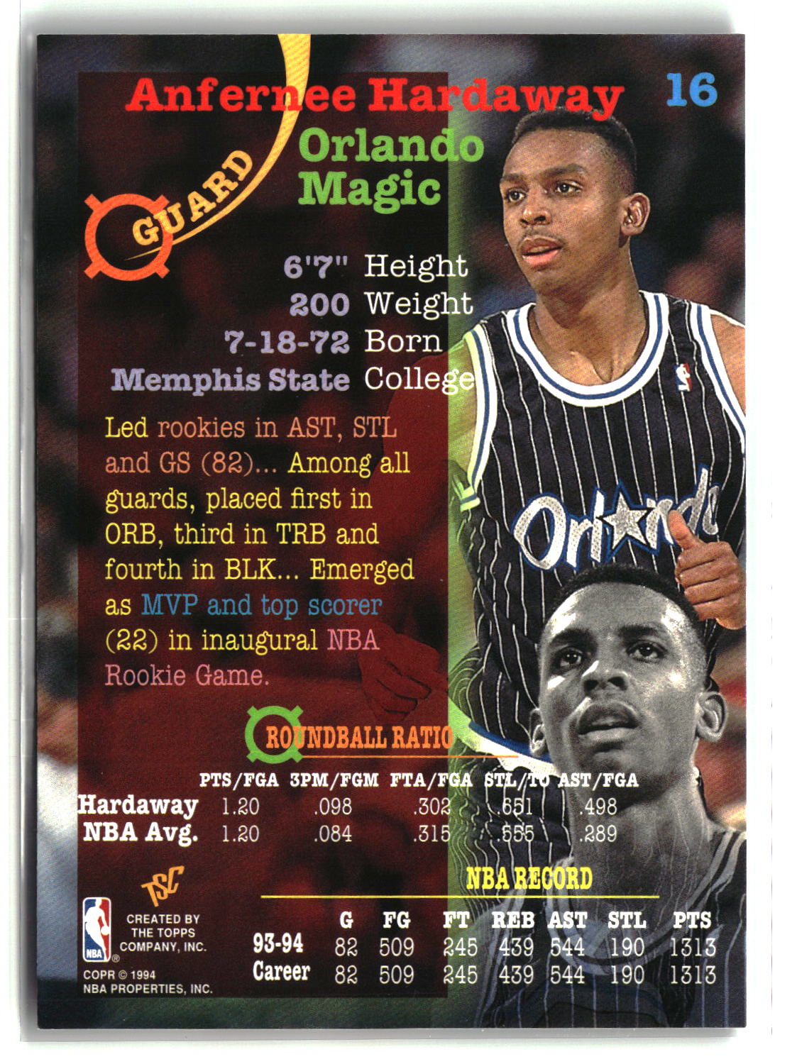 Anfernee Hardaway 1994-95 Stadium Club #16
