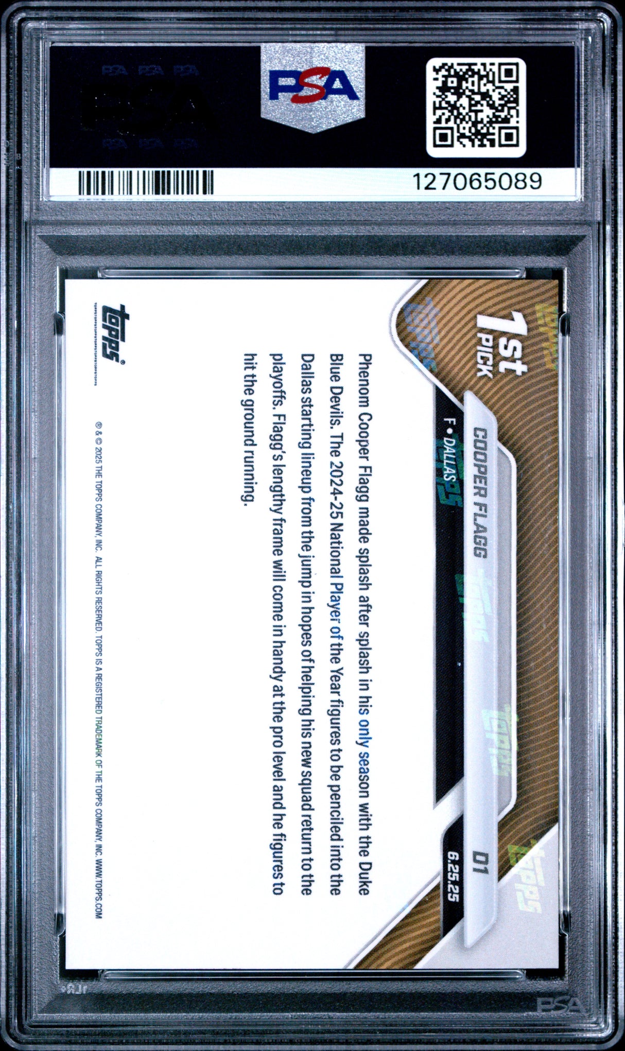 Cooper Flagg 2025 Topps Now Draft #D1 PSA 9