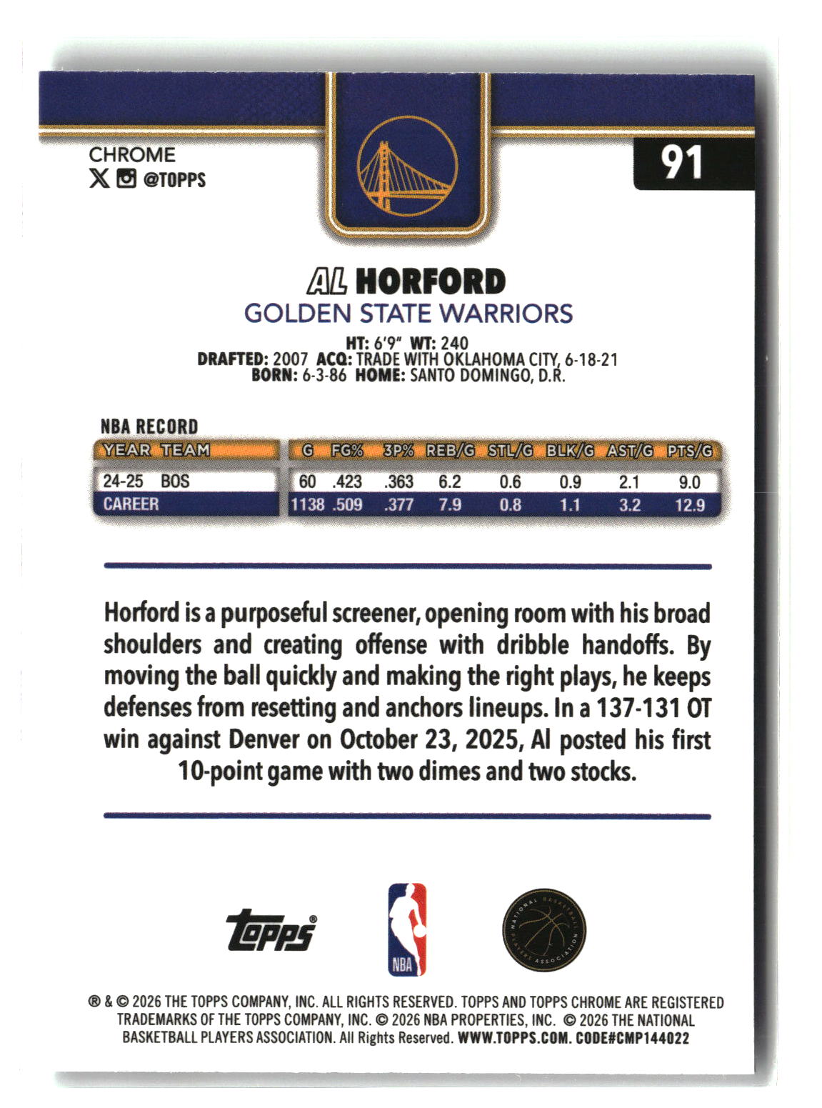 Al Horford 2025-26 Topps Chrome Update Wave Refractor #91