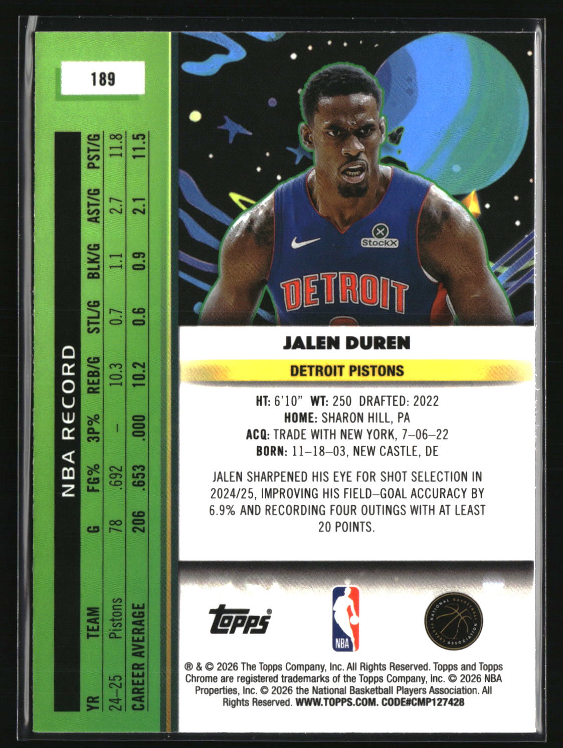 Jalen Duren 2025-26 Topps Chrome Cosmic #189