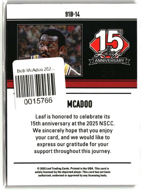 Bob McAdoo 2025 Leaf 1991 Base Lava Red #91B-14 #/3