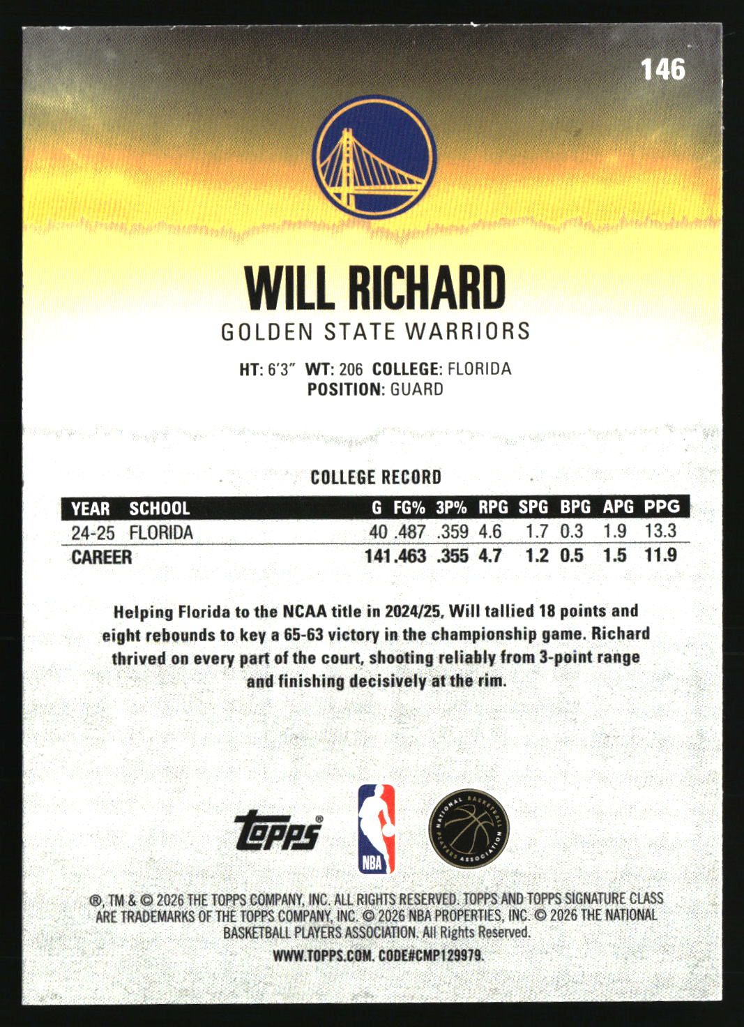 Will Richard 2025-26 Topps Signature Class #146