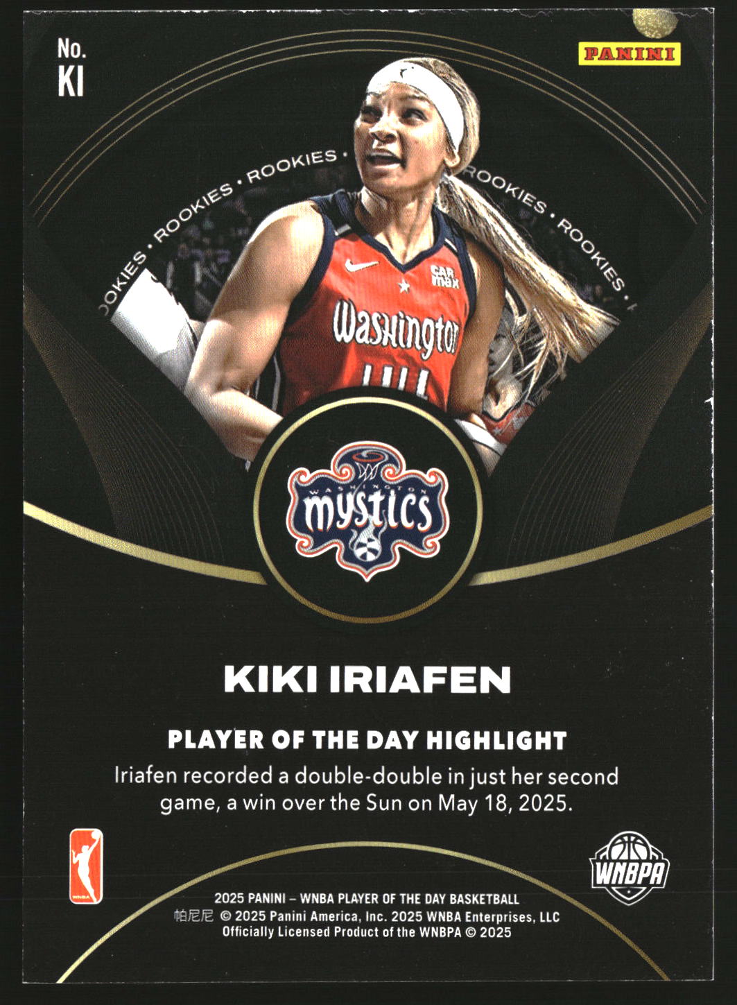 Kiki Iriafen 2025 Panini WNBA Player of the Day Rookies #KI