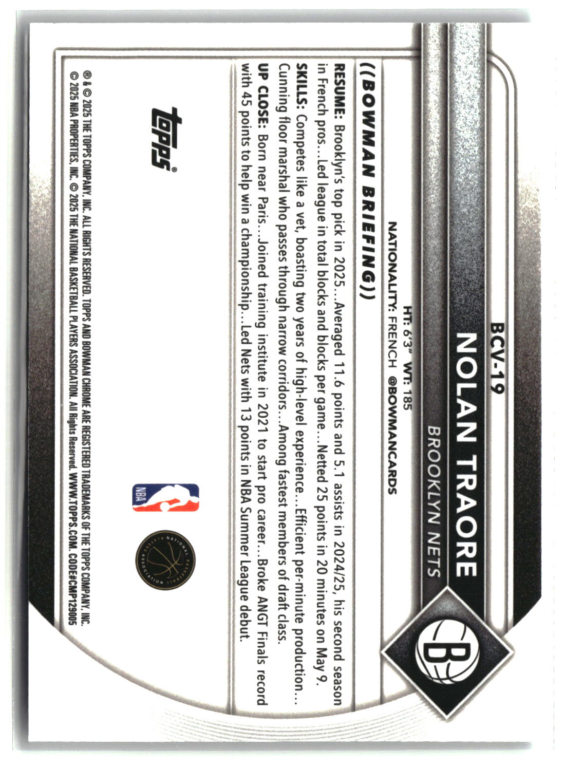 Nolan Traore 2025-26 Bowman Chrome Mojo Refractors #BCV-19