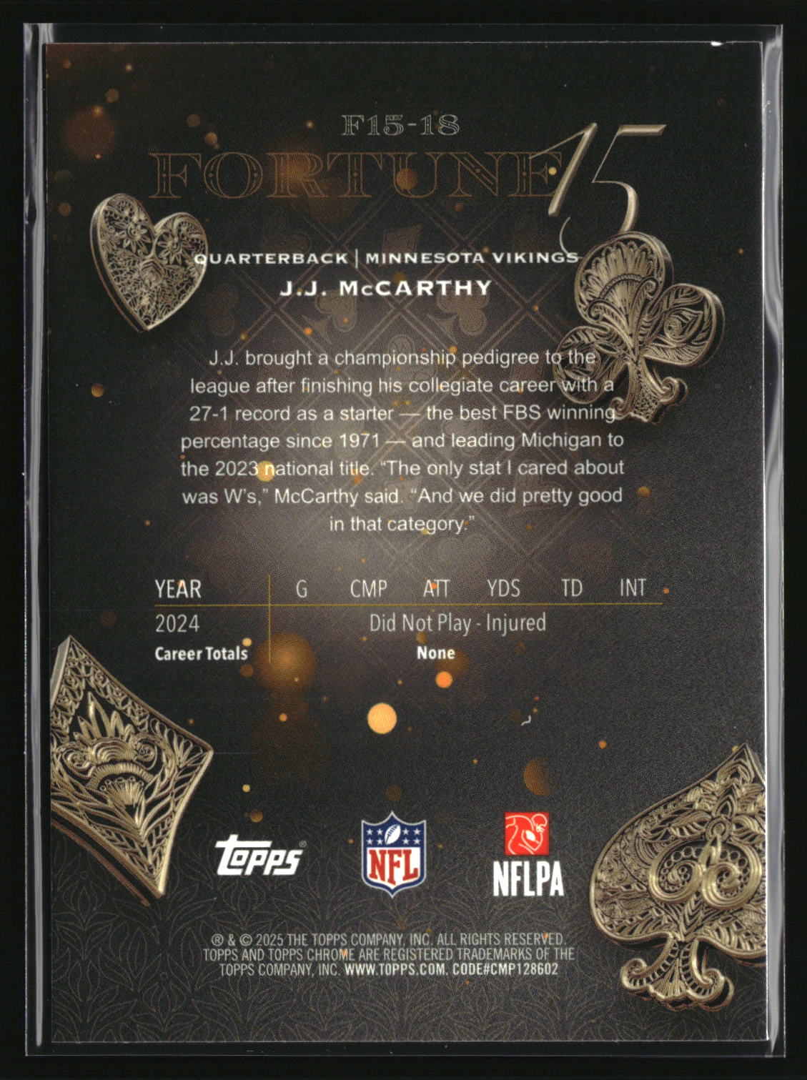 J.J. McCarthy 2025 Topps Chrome Fortune 15 #F15-18