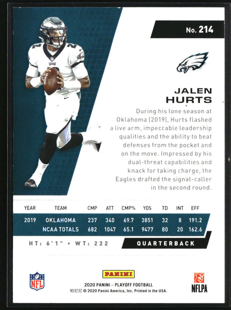 Jalen Hurts 2020 Panini Playoff 1st Down #214 #/99