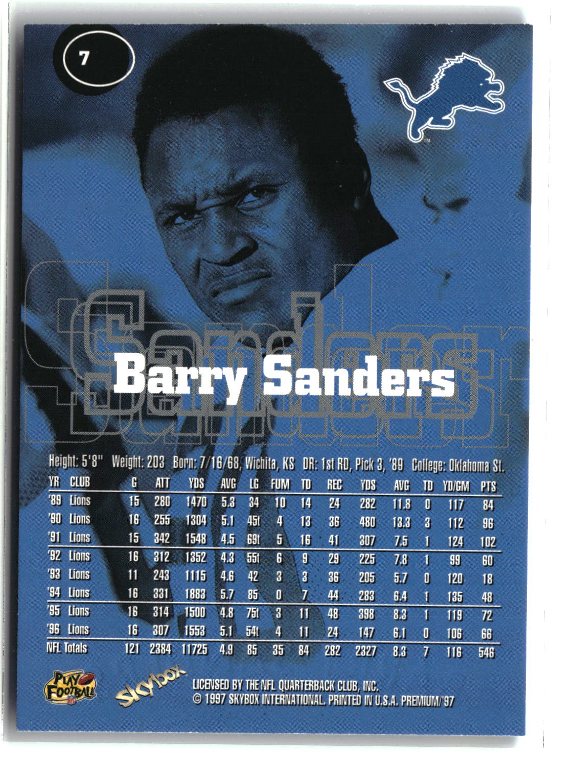 Barry Sanders 1997 SkyBox Premium #7