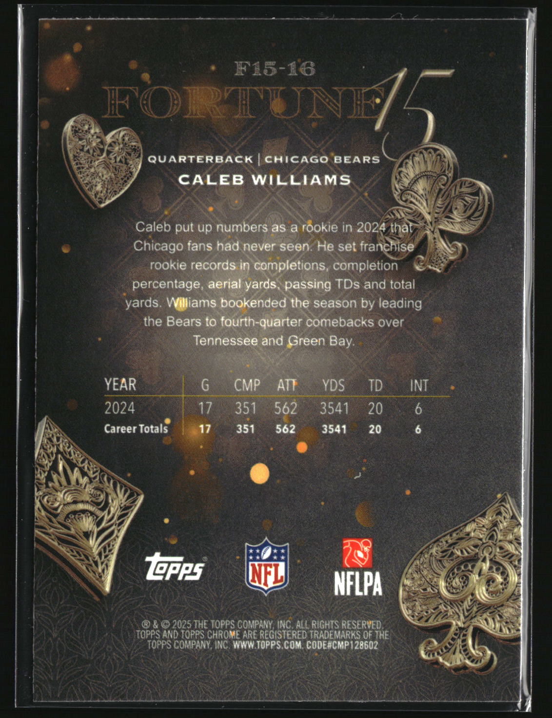 Caleb Williams 2025 Topps Chrome Fortune 15 #F15-16
