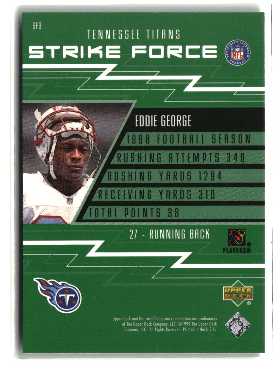 Eddie George 1999 Upper Deck Strike Force #SF3