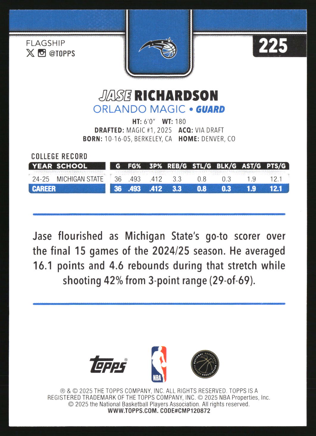 Jase Richardson 2025-26 Topps #225