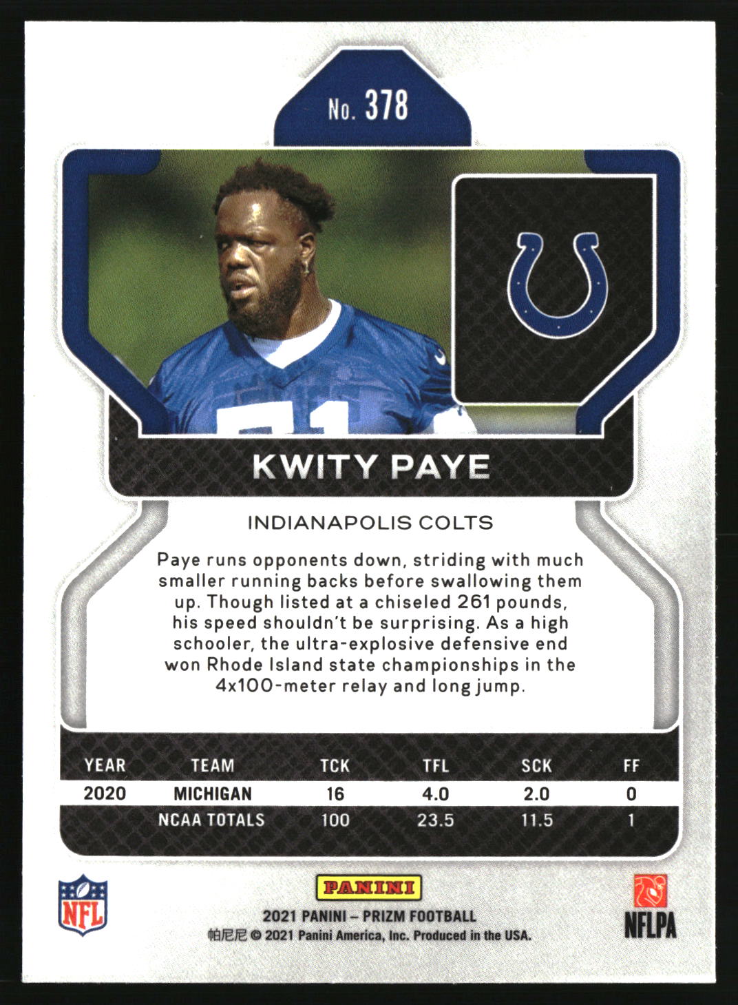 Kwity Paye 2021 Panini Prizm #378