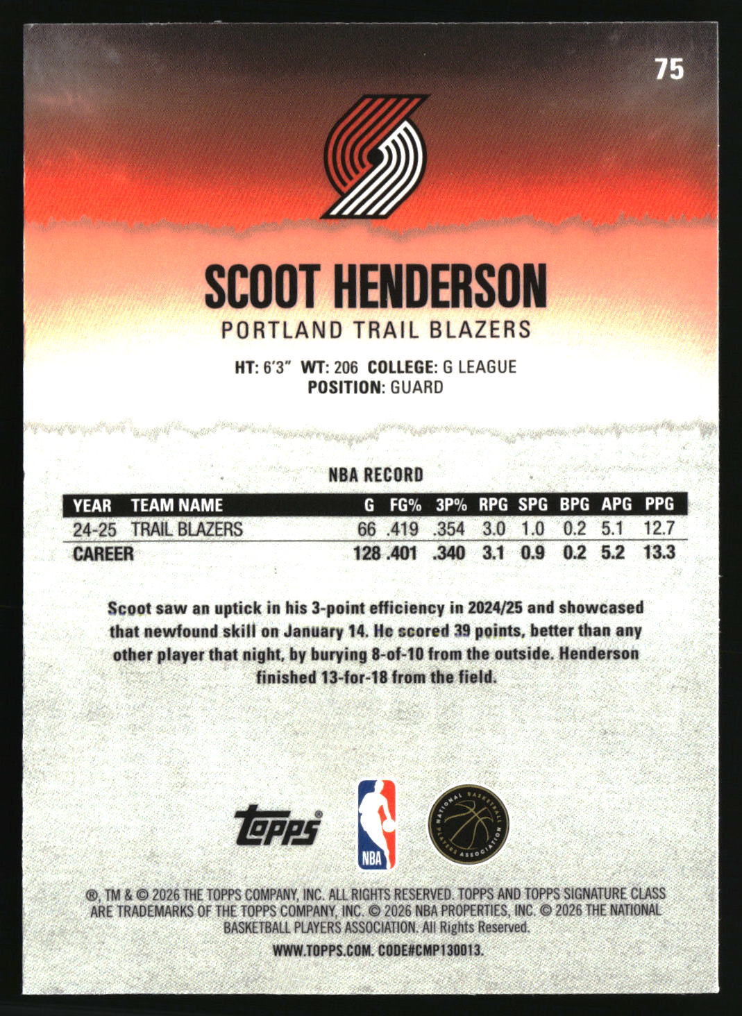 Scoot Henderson 2025-26 Topps Signature Class Chrome #75