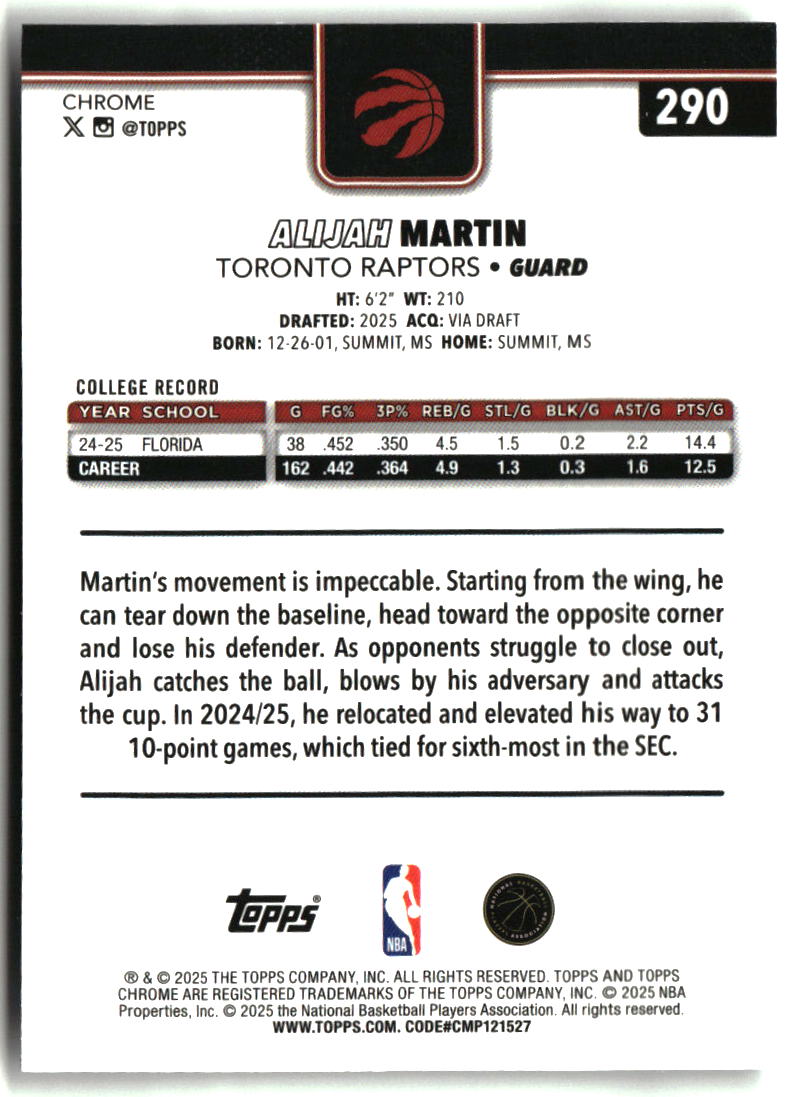 Alijah Martin 2025-26 Topps Chrome #290
