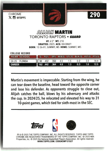 Alijah Martin 2025-26 Topps Chrome #290