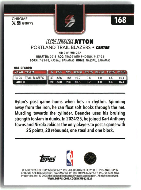 Deandre Ayton 2025-26 Topps Chrome Prism Refractor #168