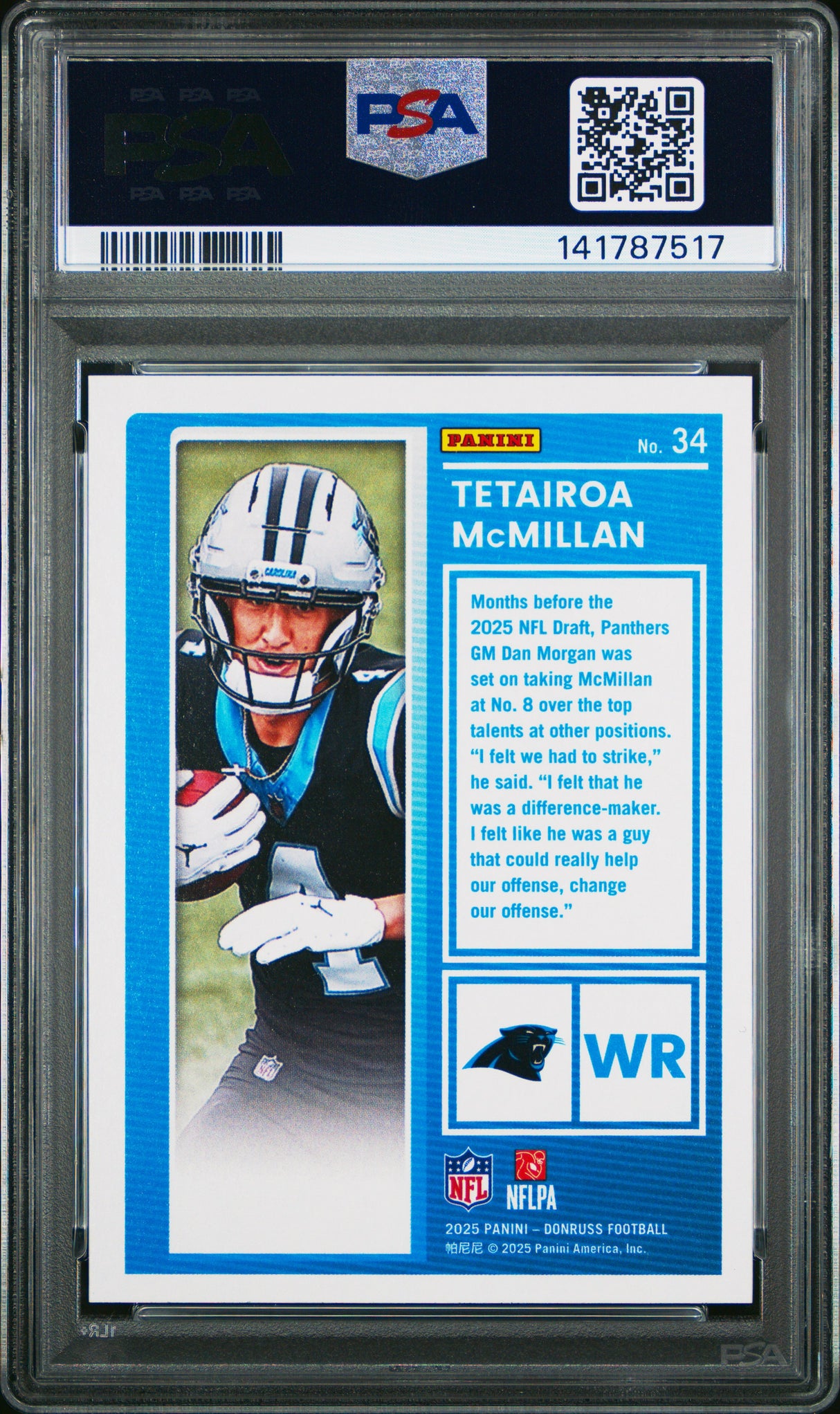 Tetairoa Mcmillan 2025 Panini Donruss The Rookies #34 PSA 9