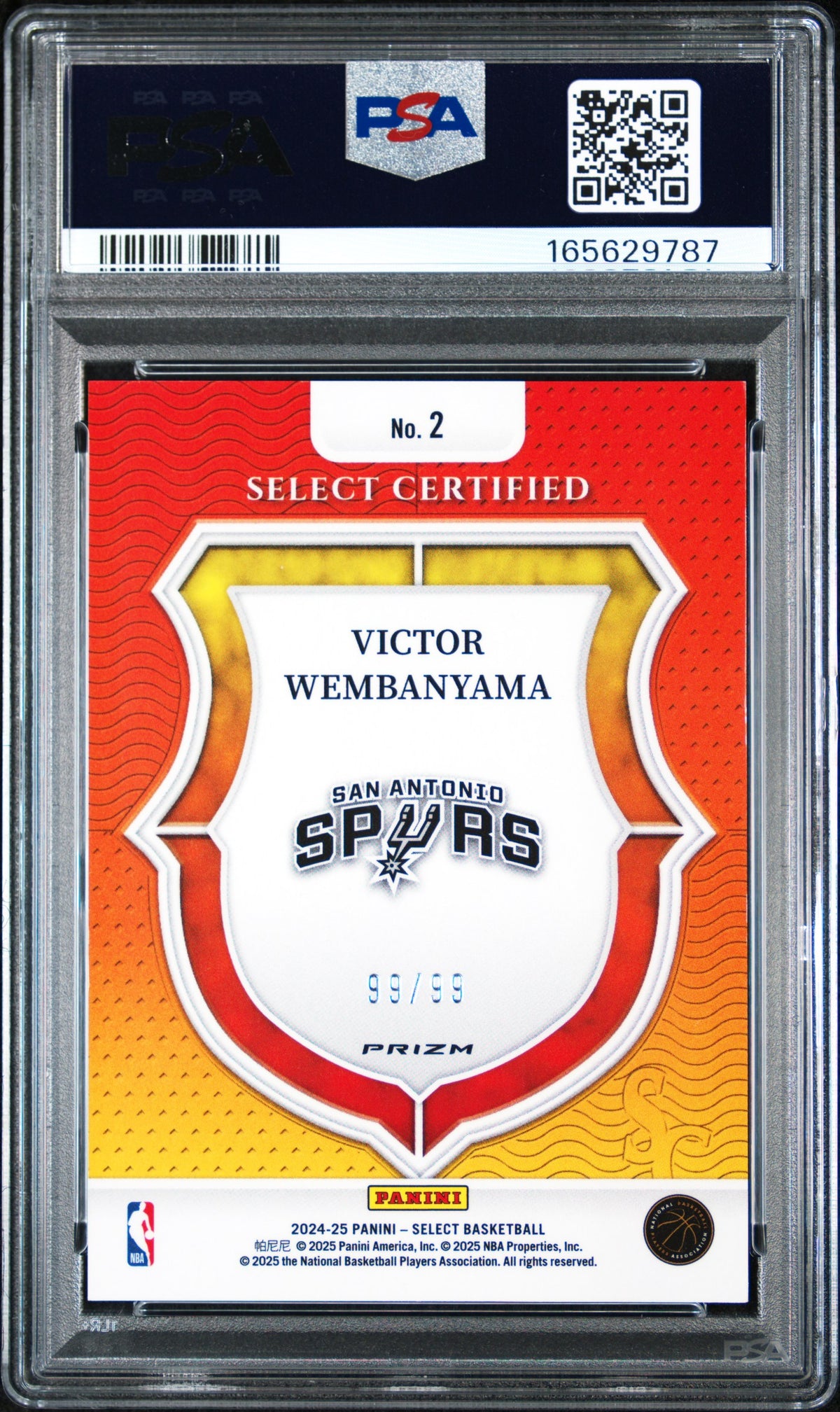 Victor Wembanyama 2024 Panini Select Select Certified Red Flash #2 99/99 PSA 9