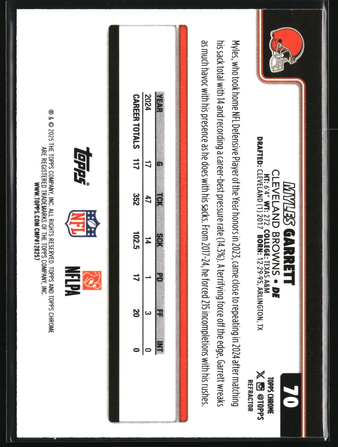 Myles Garrett 2025 Topps Chrome Refractor #70