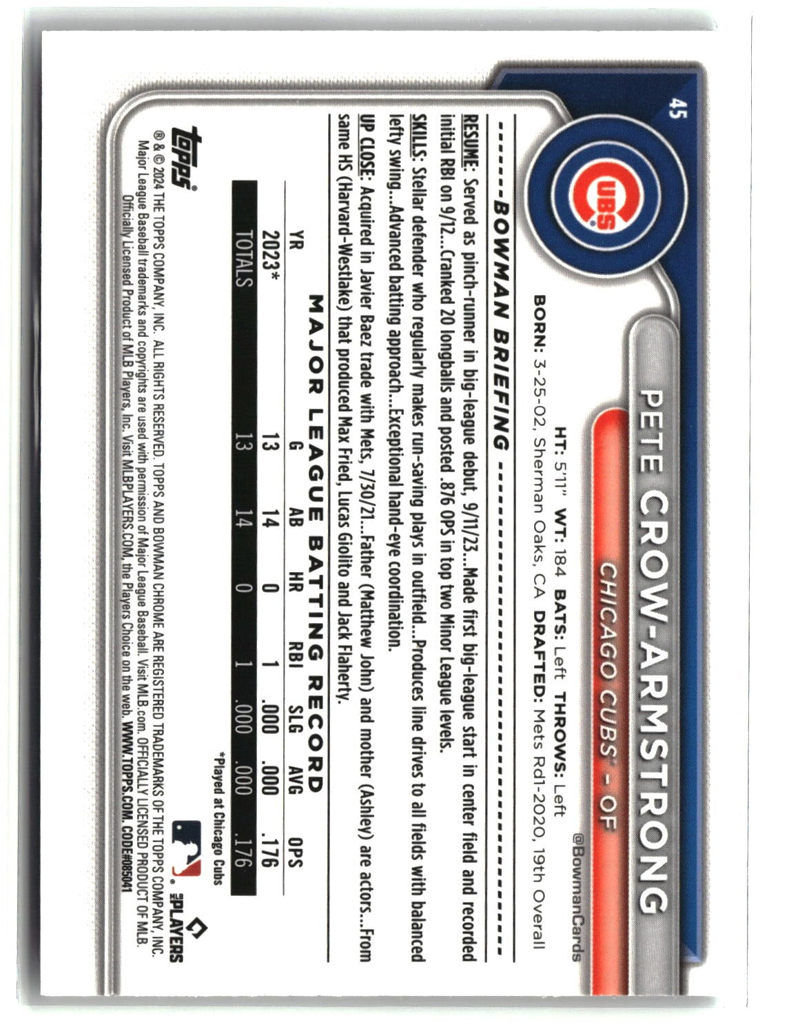 Pete Crow-Armstrong 2024 Bowman Chrome #45