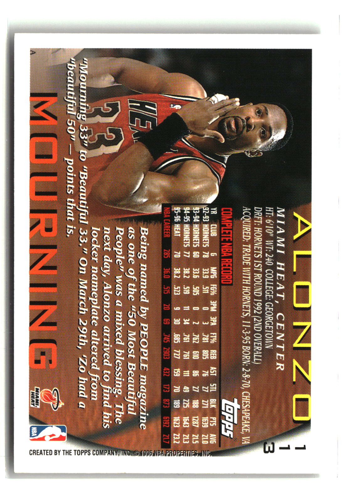 Alonzo Mourning 1996-97 Topps #113
